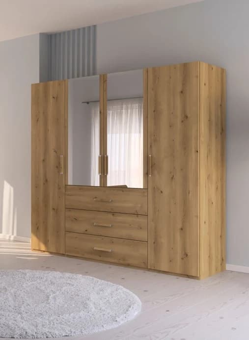 Drehtürenschrank EM Barrie - B. ca. 201 cm, mit Spiegeltüren, Asteiche Dekor