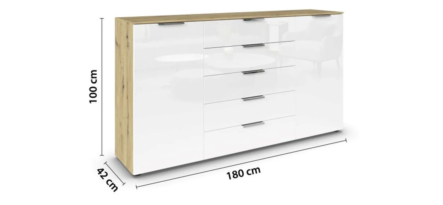 81c5254ae0b66fd997549a5c805f15eb1f9d7afb Kommode 3 RIPP Eiche DekorGlas Wei Bema ung
