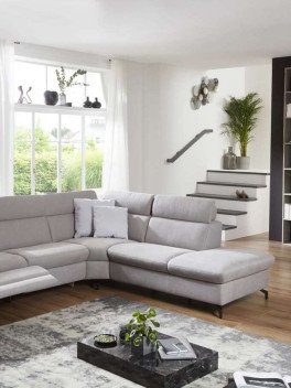 helles Wohnzimmer mit grauer Couch