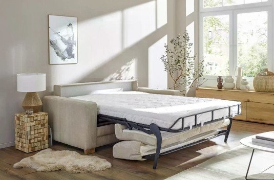 natura lakeville schlafsofa beige ausgeklappte matratze