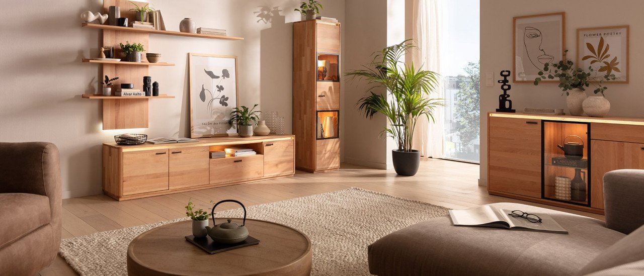 wohnwand kernbuche modernes Wohnzimmer 