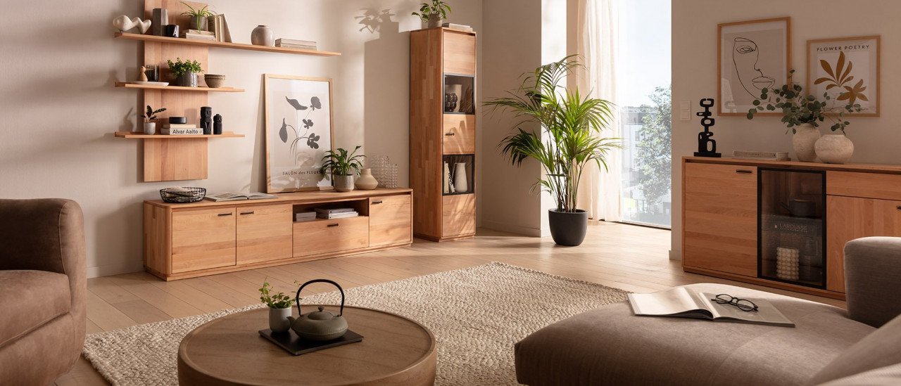 wohnwand kernbuche modernes Wohnzimmer 